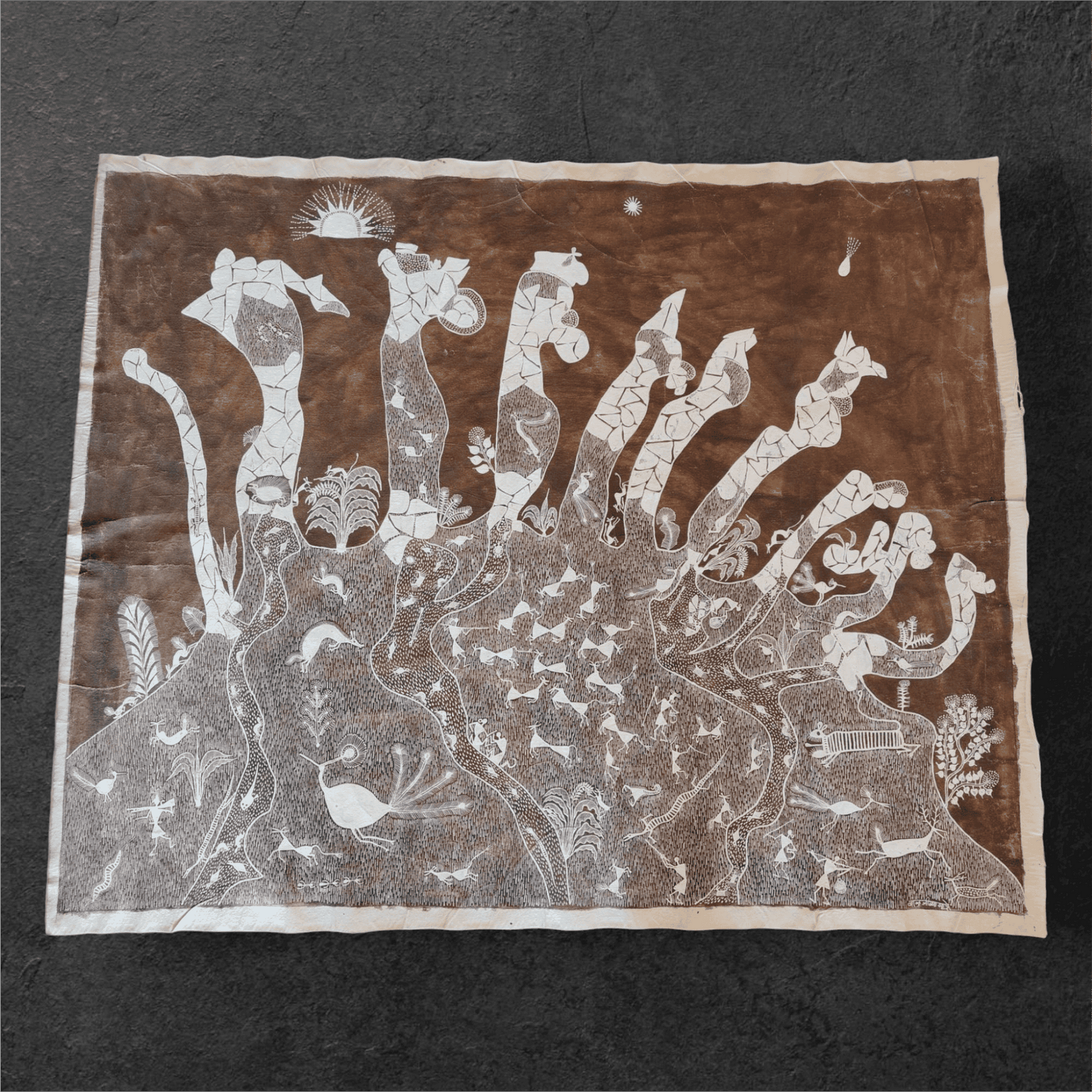 Handcrafted Warli Painting – Nature and Harmony Theme(Without Frame) (50" * 40" )