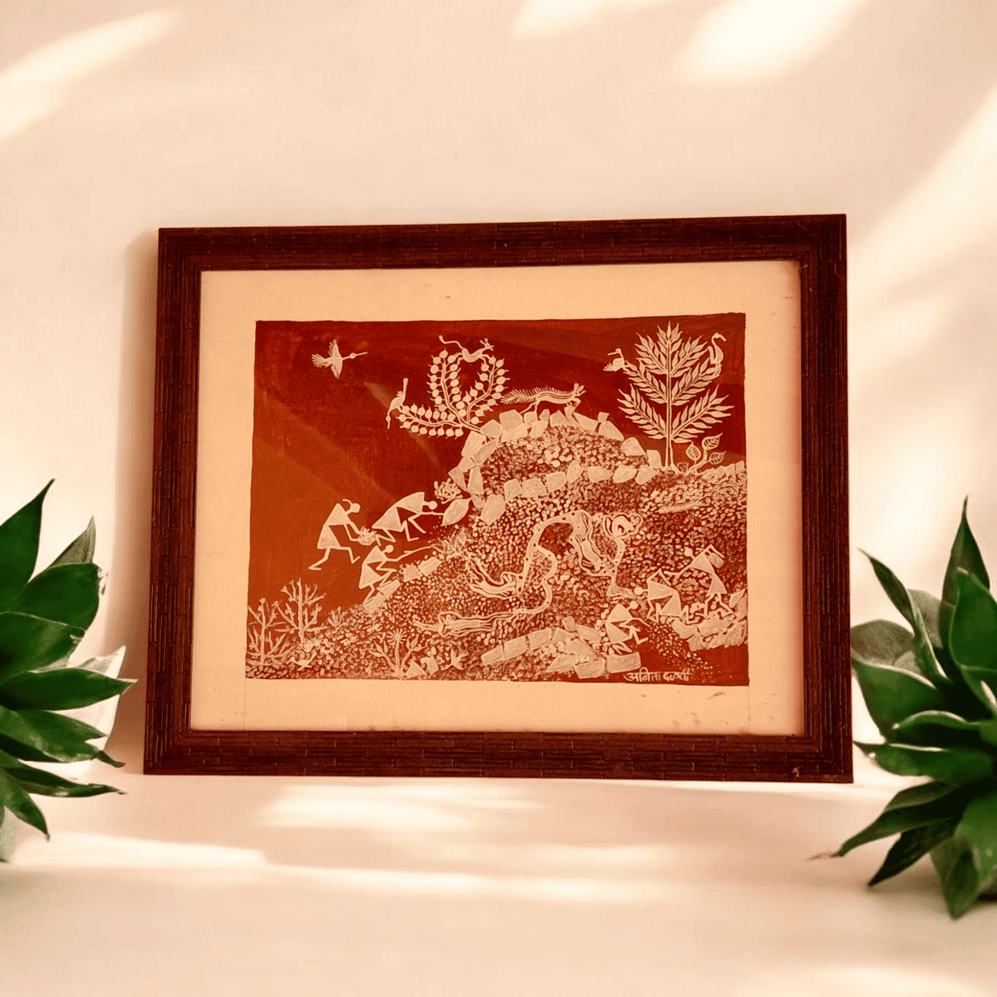 Boy Bathing in River – Traditional Warli Art (16"*13")