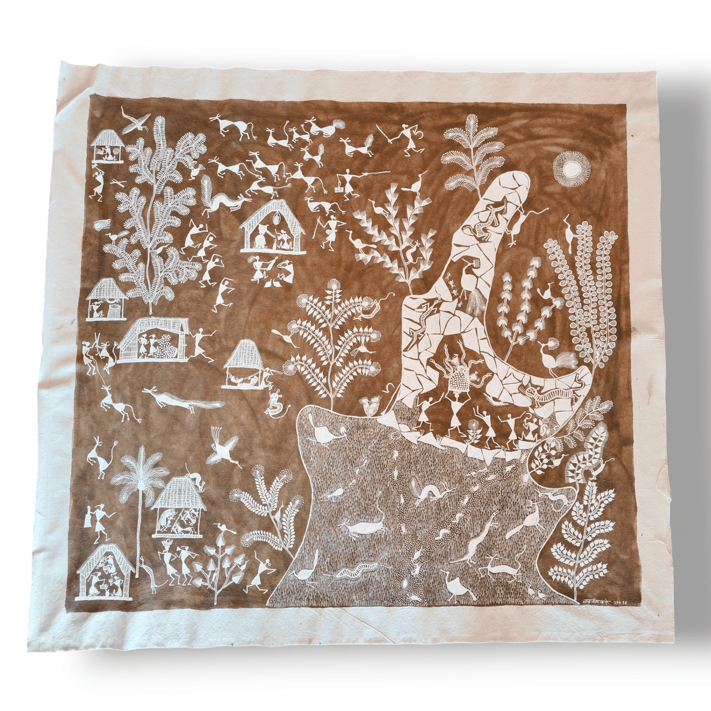 Handcrafted Warli Painting – Village Life and Nature(Without Frame)(44"*41")