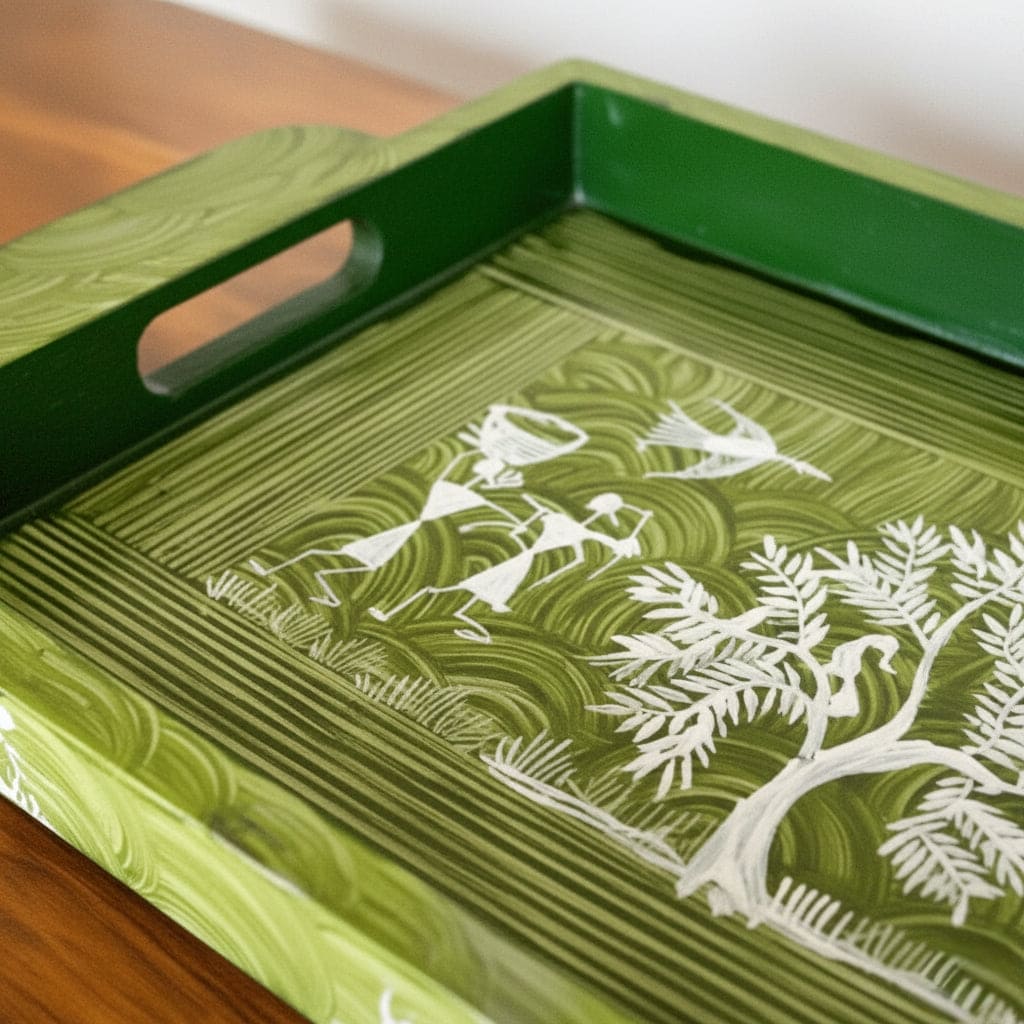 Handcrafted Wooden Tray with Warli Art(6*10)