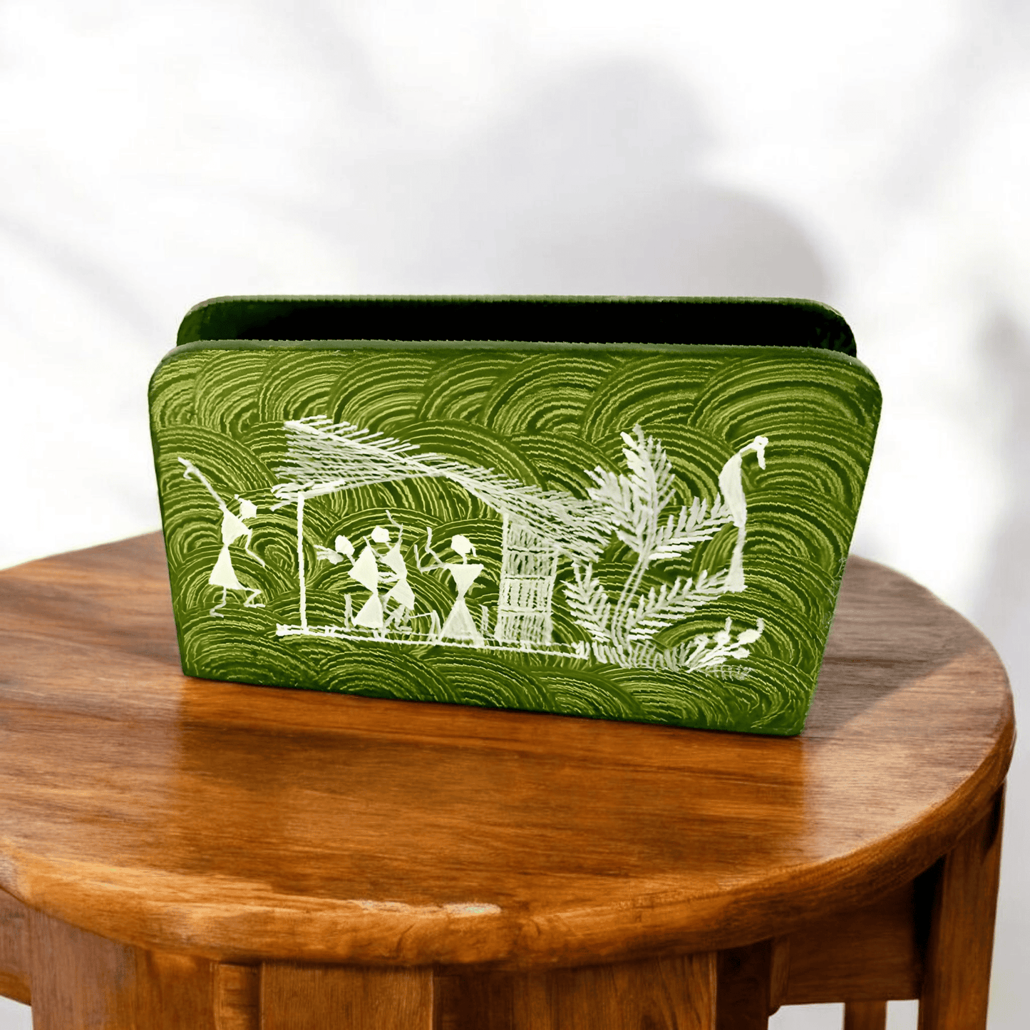 Handcrafted wooden napkin holder with Warli art (6*1*4)