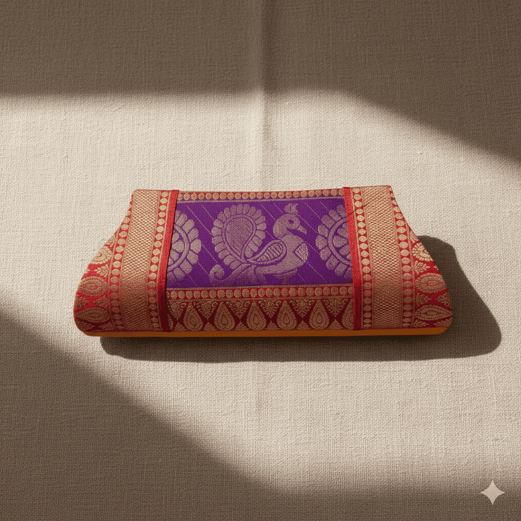 Handmade Peacock Motif Silk Handbag