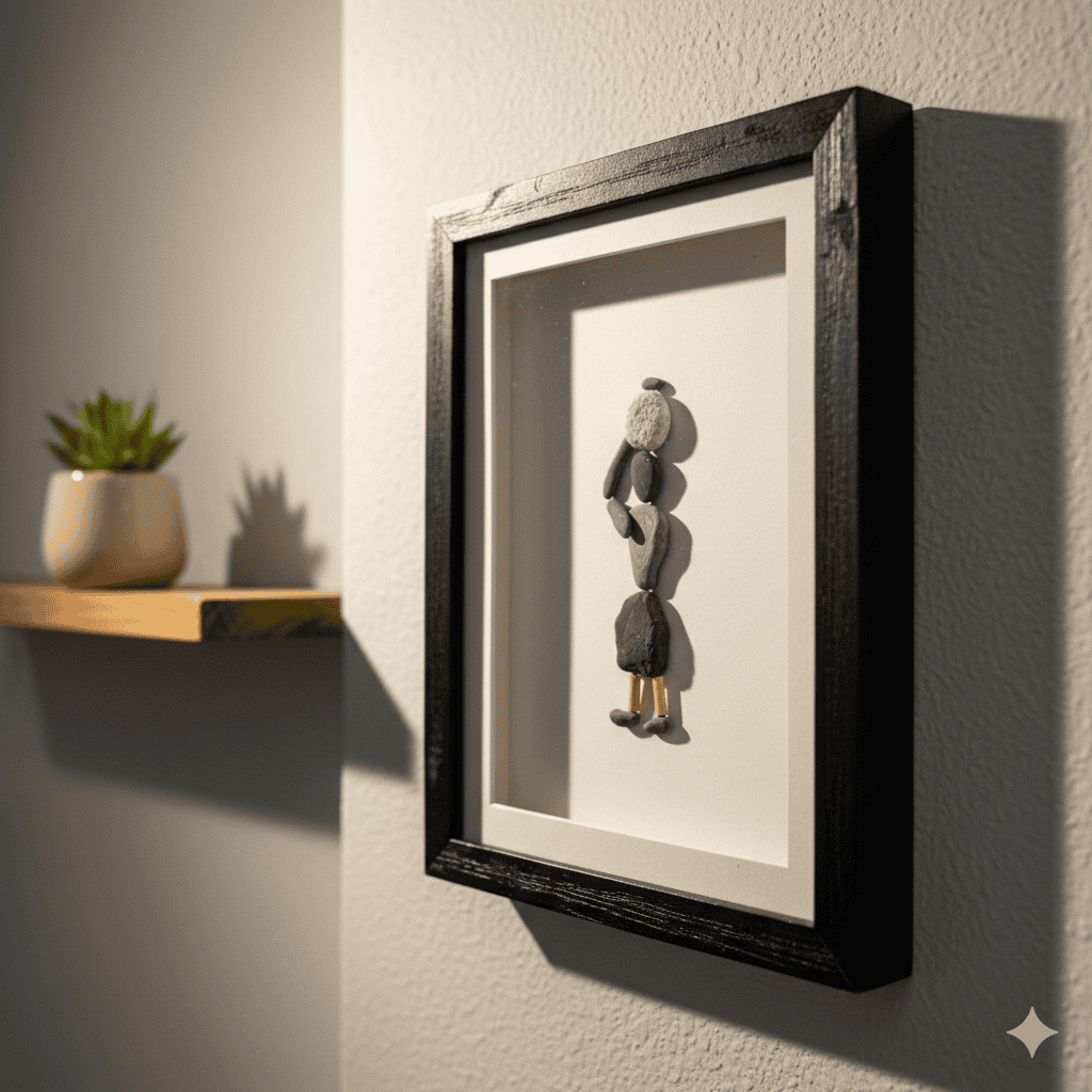 Premium Handcrafted Pebble Art Woman with Basket by Prahalad Pawar - Unique 9x12 Wall Decor for Home