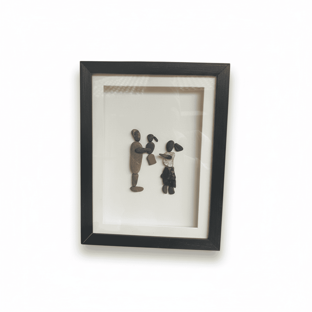 Premium Handcrafted Pebble Art Family Portrait by Prahalad Pawar - Unique 9x12 Wall Decor for Home