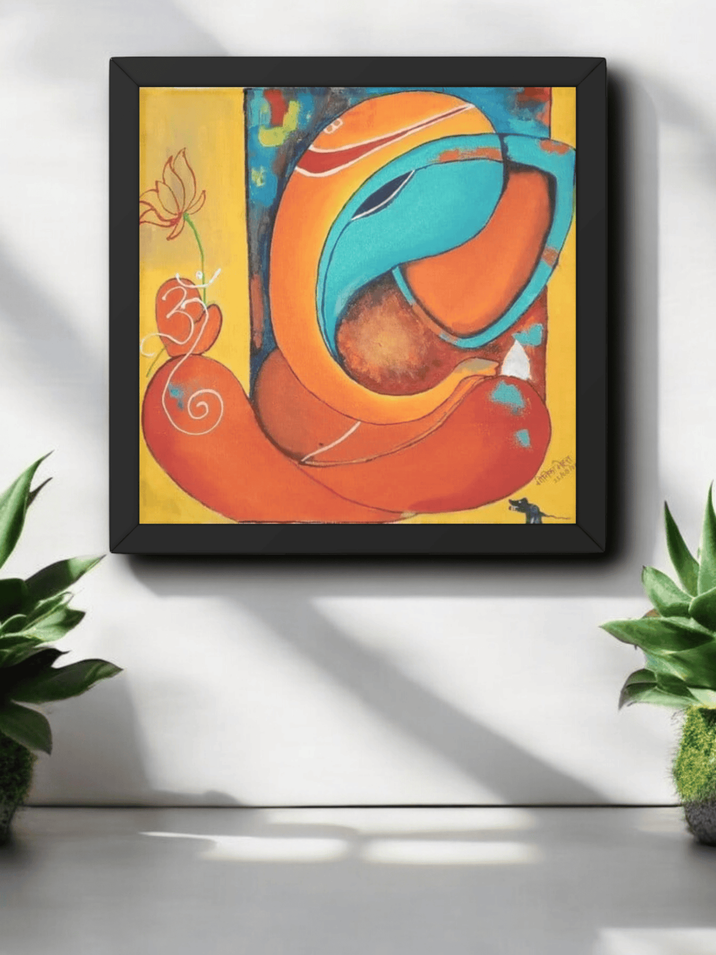 Lord Ganesha Abstract Wall Art -Premium Handmade Canvas Painting