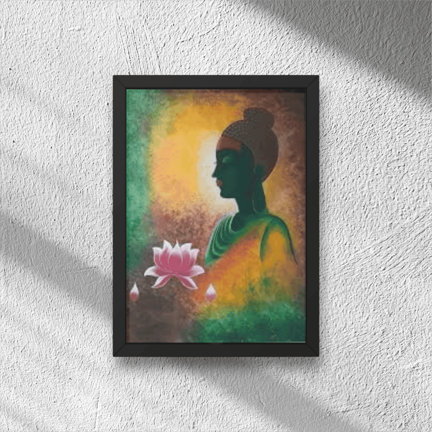 Premium Handmade Canvas Painting Of Serene Buddha with Lotus Blossoms