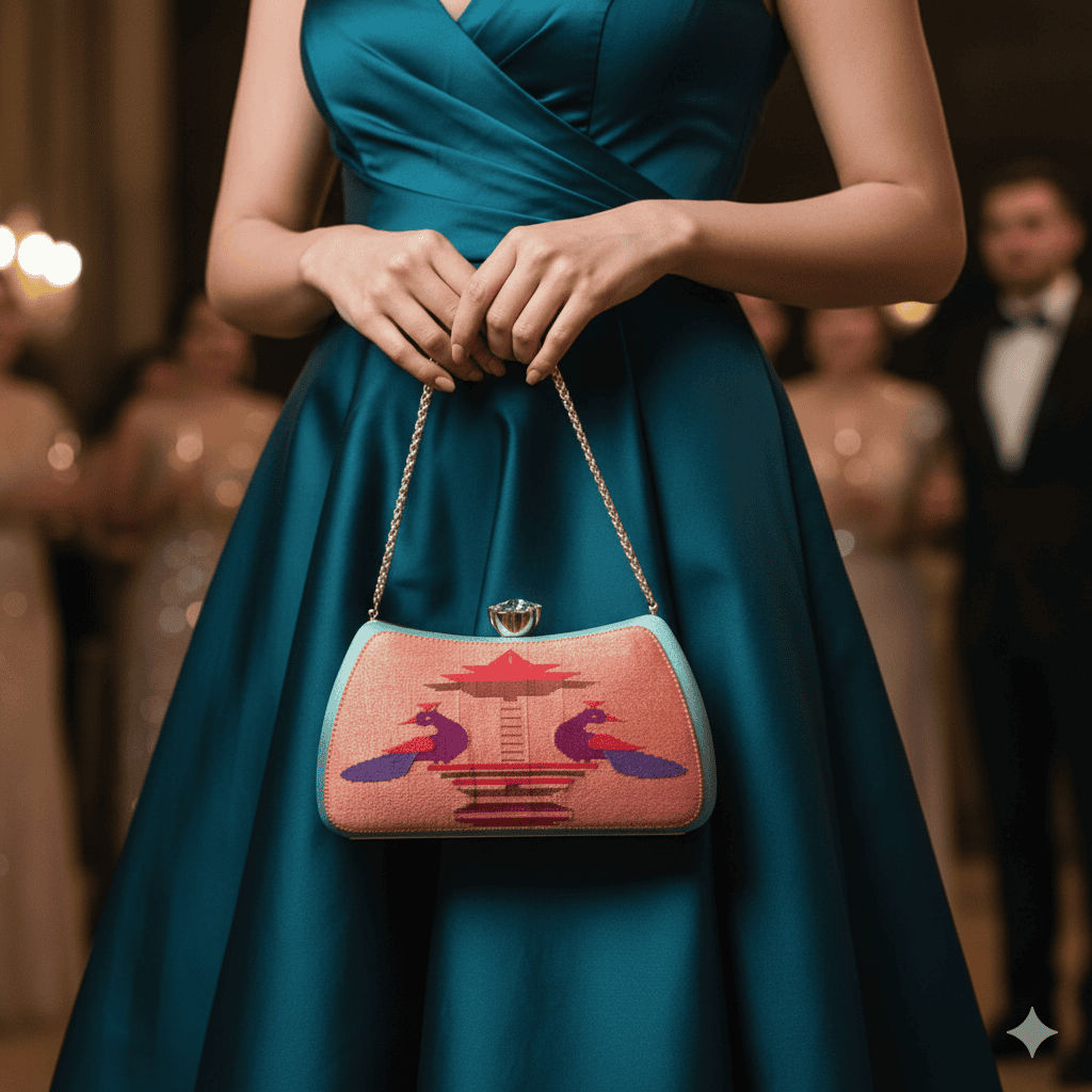 Handmade Peacock Pavilion Silk Handbag – A Blend of Tradition and Elegance