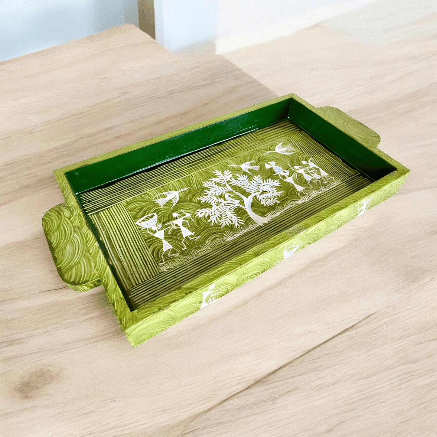 Handcrafted Wooden Tray with Warli Art(6*10)