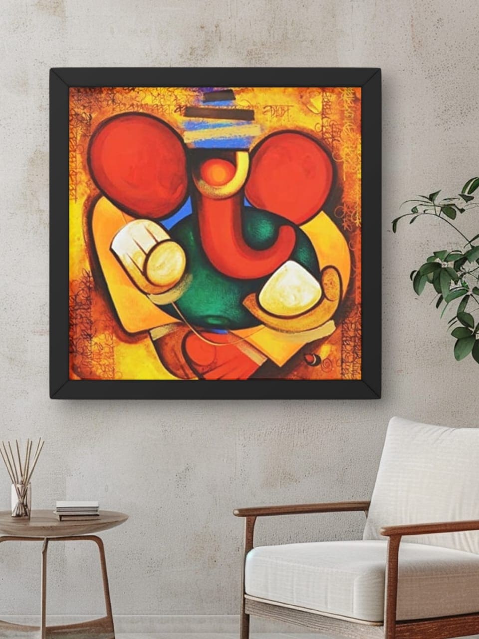 Abstract Lord Ganesha Framed Wall Art – Divine & Vibrant Home Décor
