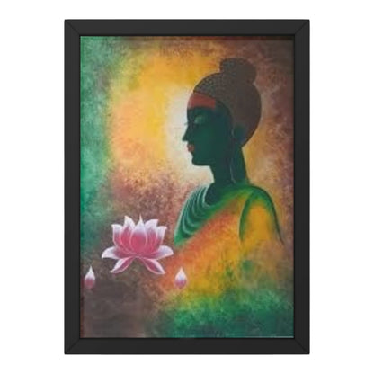 Premium Handmade Canvas Painting Of Serene Buddha with Lotus Blossoms