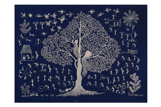 ArtSage Exclusive Handmade painting, Warli Hand painted art, Warli painting Tree of Life (Blue)