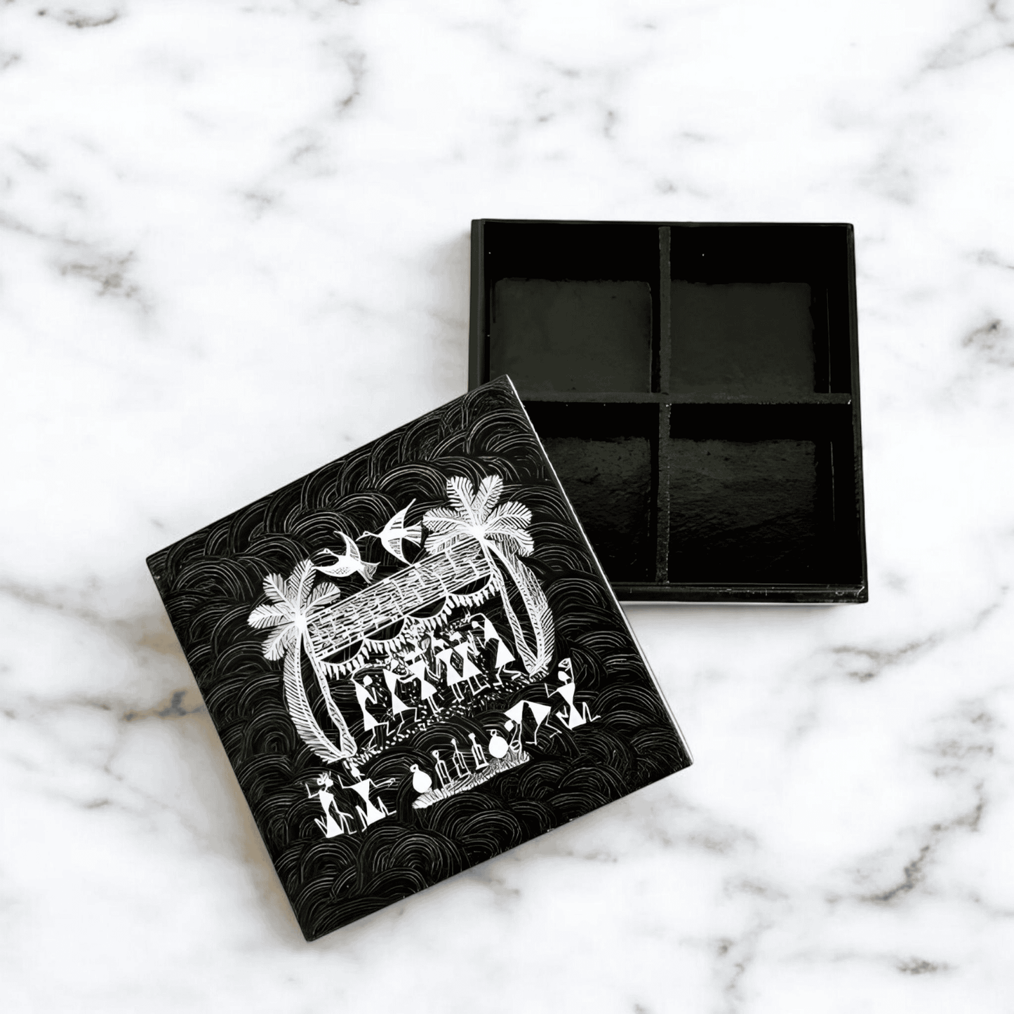 Handcrafted Wooden Dry Fruits Box with Warli Art(7*7*1.5)