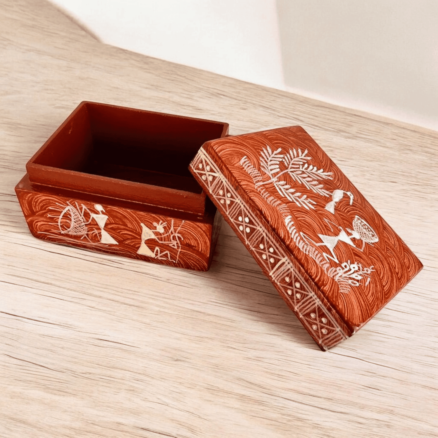 Handcrafted Wooden Gift Box with Warli Art (3*4*2)
