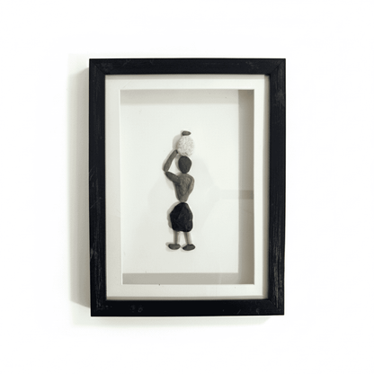 Premium Handcrafted Pebble Art Woman with Basket by Prahalad Pawar - Unique 9x12 Wall Decor for Home