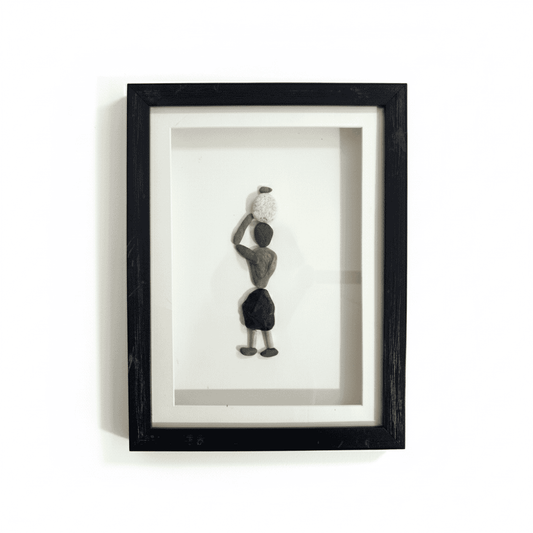 Premium Handcrafted Pebble Art Woman with Basket by Prahalad Pawar - Unique 9x12 Wall Decor for Home