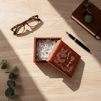 Handcrafted Wooden Gift Box with Warli Art (3*4*2)