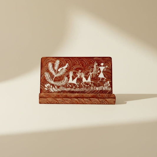 Decorative wooden handmade phone stand or holder with warli art