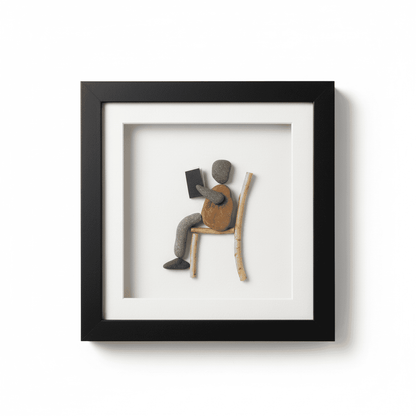 Premium Handcrafted Pebble Art Reading Figure by Prahalad Pawar - Unique 9x10 Wall Decor for Home