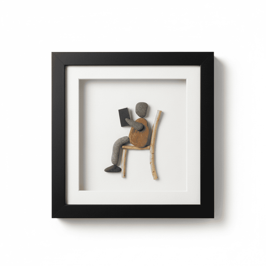 Premium Handcrafted Pebble Art Reading Figure by Prahalad Pawar - Unique 9x10 Wall Decor for Home