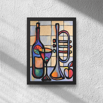 Abstract Jazz & Wine Wall Handmade Canvas Painting – A Fusion of Music and Elegance