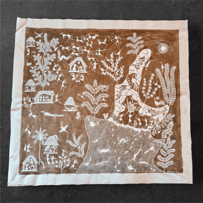 Handcrafted Warli Painting – Village Life and Nature(Without Frame)(44"*41")