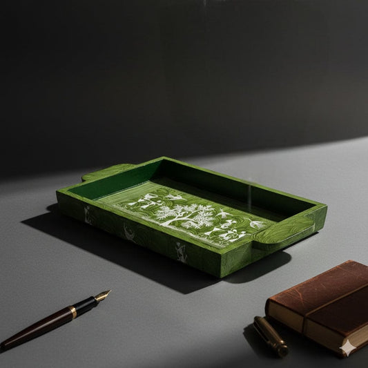 Handcrafted Wooden Tray with Warli Art(6*10)