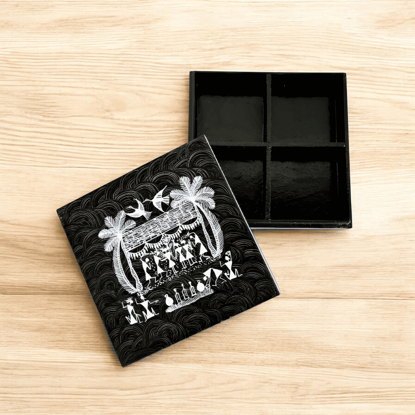 Handcrafted Wooden Dry Fruits Box with Warli Art(7*7*1.5)