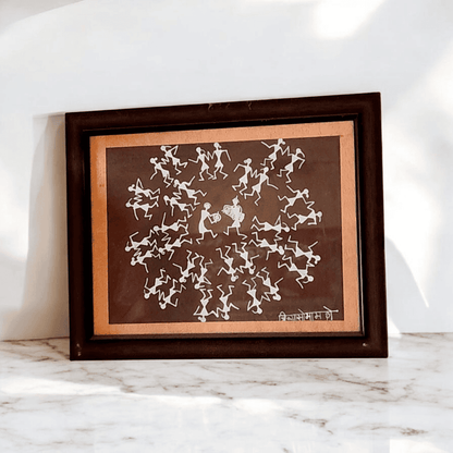 Handmade Warli Painting – Traditional Tarpa Dance (15" x 12")