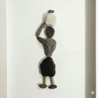 Premium Handcrafted Pebble Art Woman with Basket by Prahalad Pawar - Unique 9x12 Wall Decor for Home