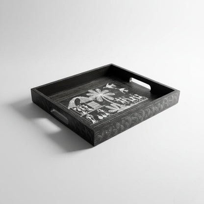 Handcrafted Wooden Tray with Warli Art(7*10)