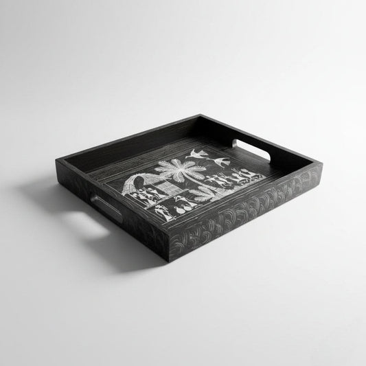 Handcrafted Wooden Tray with Warli Art(7*10)