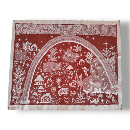 Handcrafted Warli Painting – Indradhanush and Dhan Bij Sowing Theme (Without Frame) (51"*41")