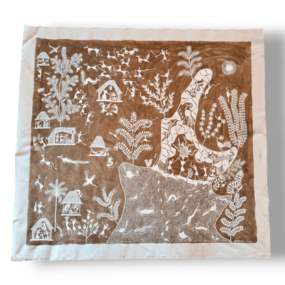 Handcrafted Warli Painting – Village Life and Nature(Without Frame)(44"*41")
