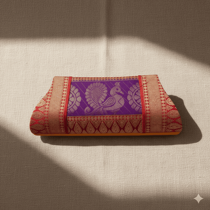 Handmade Peacock Motif Silk Handbag