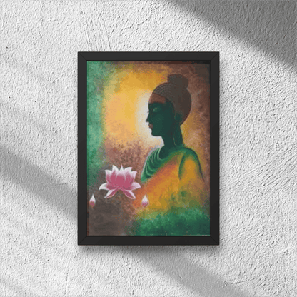 Premium Handmade Canvas Painting Of Serene Buddha with Lotus Blossoms